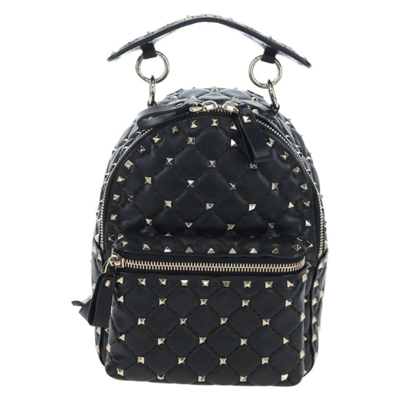Valentino Rock Studs Backpack Leather Black Gold Auth 206755V