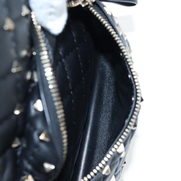 Valentino Rock Studs Backpack Leather Black Gold Auth 206755V