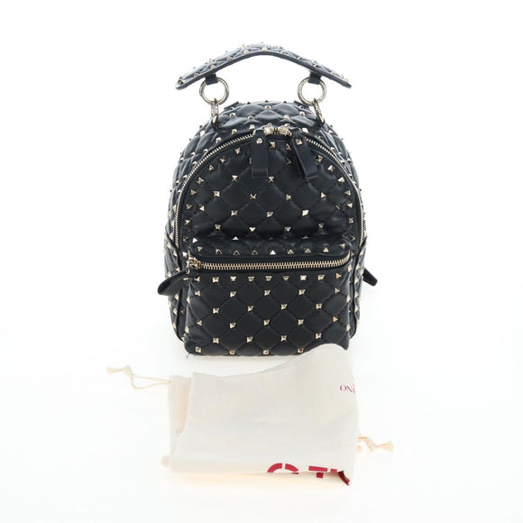 Valentino Rock Studs Backpack Leather Black Gold Auth 206755V