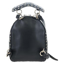 Valentino Rock Studs Backpack Leather Black Gold Auth 206755V-2