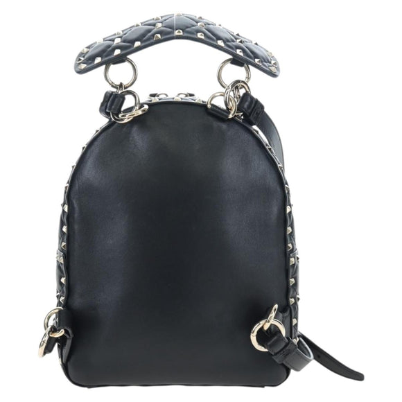 Valentino Rock Studs Backpack Leather Black Gold Auth 206755V