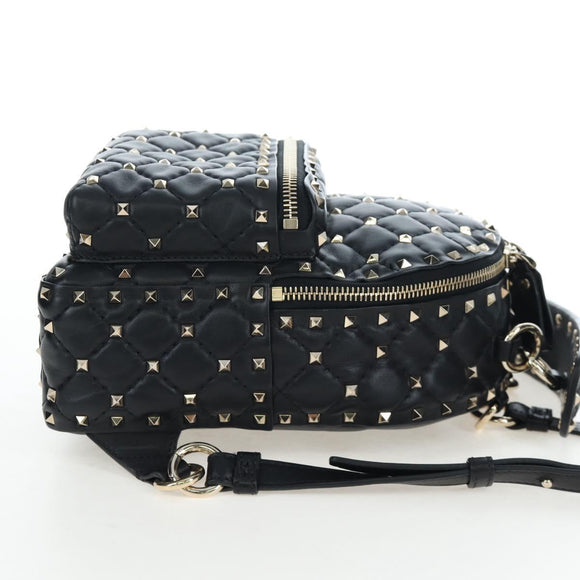 Valentino Rock Studs Backpack Leather Black Gold Auth 206755V