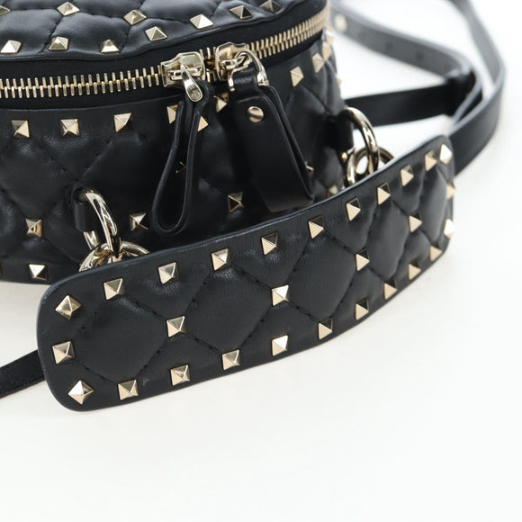 Valentino Rock Studs Backpack Leather Black Gold Auth 206755V
