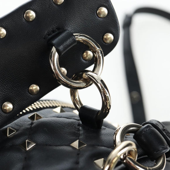 Valentino Rock Studs Backpack Leather Black Gold Auth 206755V