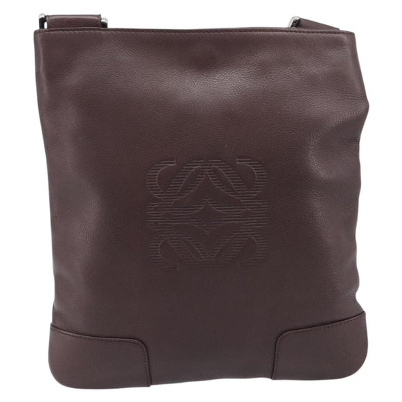 LOEWE Shoulder Bag Leather Brown Silver Auth 206761A