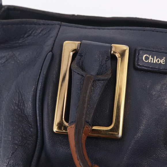 Chloe Etel Hand Bag Leather 2way Navy Gold Auth 206768