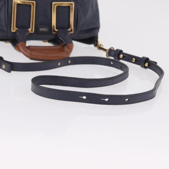 Chloe Etel Hand Bag Leather 2way Navy Gold Auth 206768