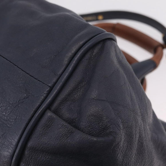 Chloe Etel Hand Bag Leather 2way Navy Gold Auth 206768