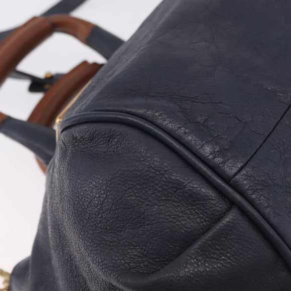 Chloe Etel Hand Bag Leather 2way Navy Gold Auth 206768