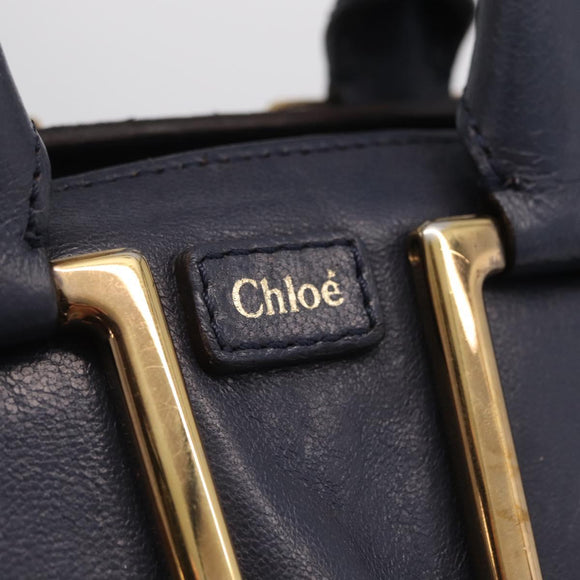 Chloe Etel Hand Bag Leather 2way Navy Gold Auth 206768