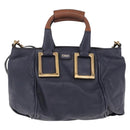 Chloe Etel Hand Bag Leather 2way Navy Gold Auth 206768-2