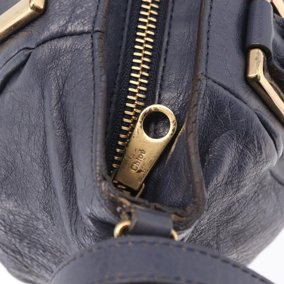 Chloe Etel Hand Bag Leather 2way Navy Gold Auth 206768