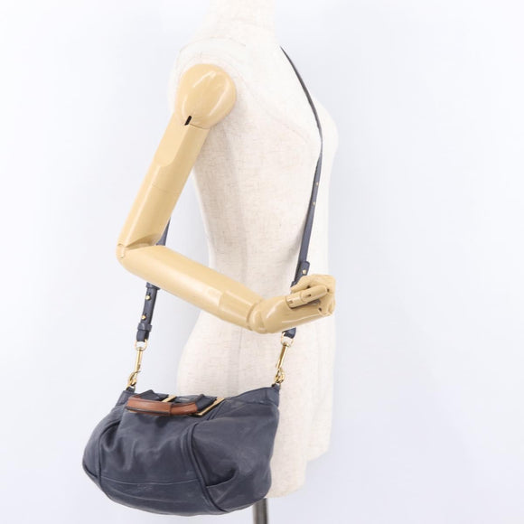 Chloe Etel Hand Bag Leather 2way Navy Gold Auth 206768
