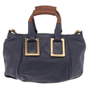 Chloe Etel Hand Bag Leather 2way Navy Gold Auth 206768-3