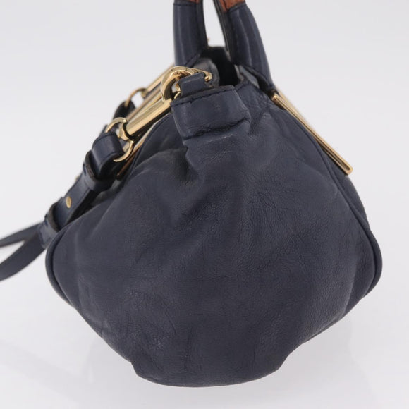 Chloe Etel Hand Bag Leather 2way Navy Gold Auth 206768