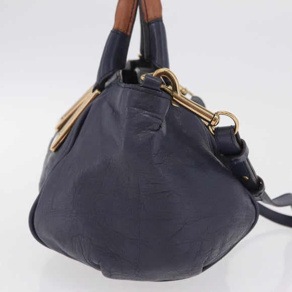 Chloe Etel Hand Bag Leather 2way Navy Gold Auth 206768