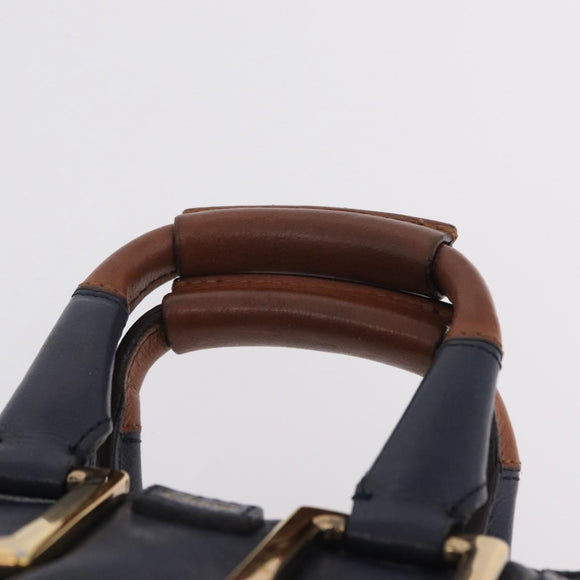Chloe Etel Hand Bag Leather 2way Navy Gold Auth 206768