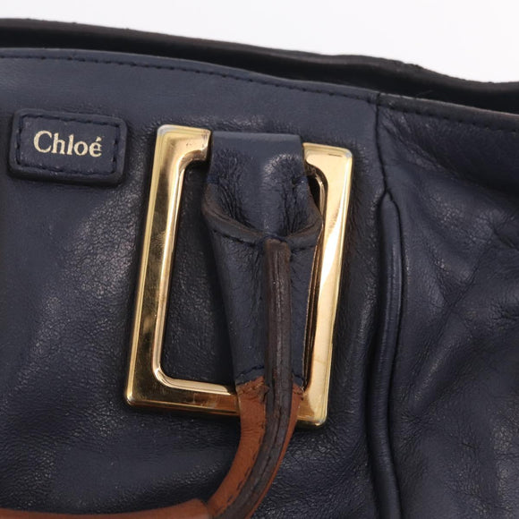 Chloe Etel Hand Bag Leather 2way Navy Gold Auth 206768