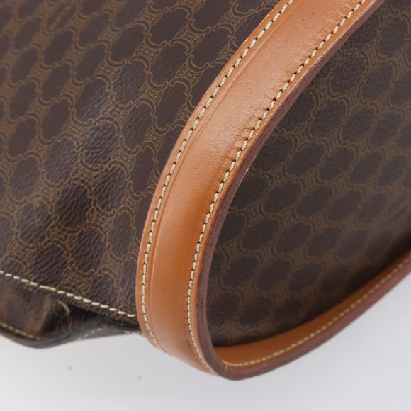 CELINE Macadam Canvas Tote Bag PVC Leather Brown Gold Auth 206774