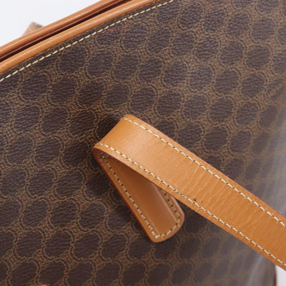 CELINE Macadam Canvas Tote Bag PVC Leather Brown Gold Auth 206774