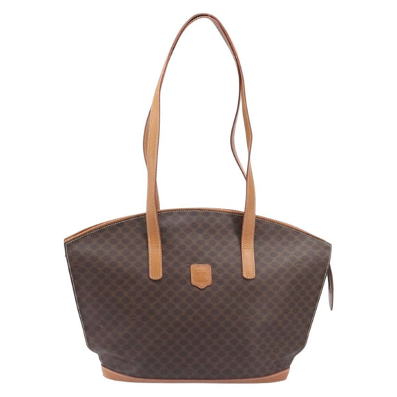 CELINE Macadam Canvas Tote Bag PVC Leather Brown Gold Auth 206774