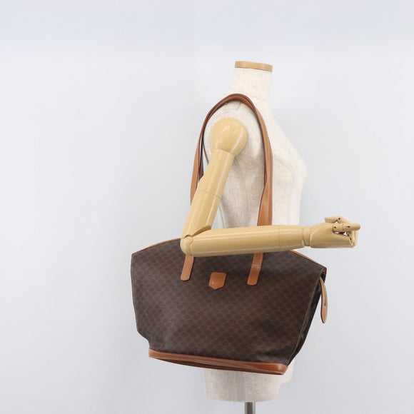 CELINE Macadam Canvas Tote Bag PVC Leather Brown Gold Auth 206774