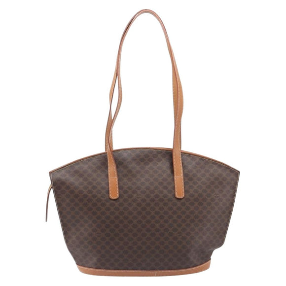 CELINE Macadam Canvas Tote Bag PVC Leather Brown Gold Auth 206774