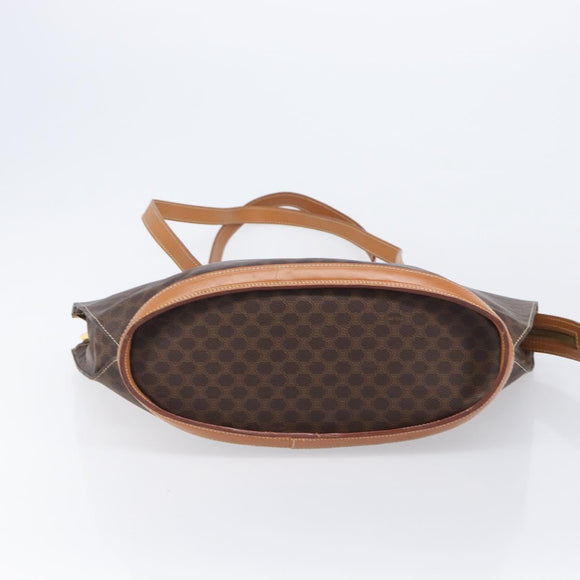 CELINE Macadam Canvas Tote Bag PVC Leather Brown Gold Auth 206774