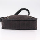 FENDI Zucchino Canvas Shoulder Bag Dark Brown Gold Auth 206775A-5