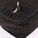 FENDI Zucchino Canvas Shoulder Bag Dark Brown Gold Auth 206775A-15