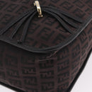 FENDI Zucchino Canvas Shoulder Bag Dark Brown Gold Auth 206775A-16