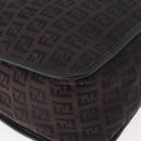 FENDI Zucchino Canvas Shoulder Bag Dark Brown Gold Auth 206775A-17