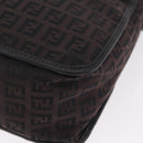 FENDI Zucchino Canvas Shoulder Bag Dark Brown Gold Auth 206775A-18