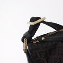 FENDI Zucchino Canvas Shoulder Bag Dark Brown Gold Auth 206775A-9