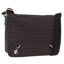 FENDI Zucchino Canvas Shoulder Bag Dark Brown Gold Auth 206775A-1