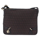 FENDI Zucchino Canvas Shoulder Bag Dark Brown Gold Auth 206775A-13