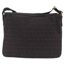 FENDI Zucchino Canvas Shoulder Bag Dark Brown Gold Auth 206775A-2