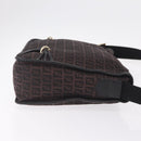 FENDI Zucchino Canvas Shoulder Bag Dark Brown Gold Auth 206775A-3