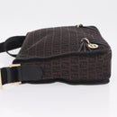 FENDI Zucchino Canvas Shoulder Bag Dark Brown Gold Auth 206775A-4