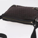 FENDI Zucchino Canvas Shoulder Bag Dark Brown Gold Auth 206775A-6