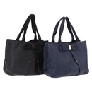 Salvatore Ferragamo Vala Tote Bag Leather 2 Set Black Navy Auth 206780-1