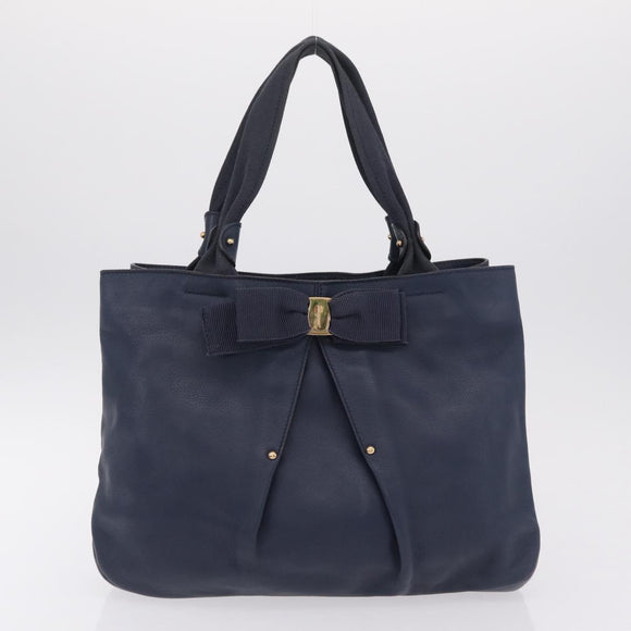 Salvatore Ferragamo Vala Tote Bag Leather 2 Set Black Navy Auth 206780