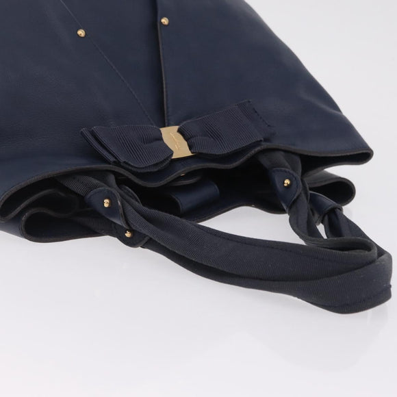 Salvatore Ferragamo Vala Tote Bag Leather 2 Set Black Navy Auth 206780