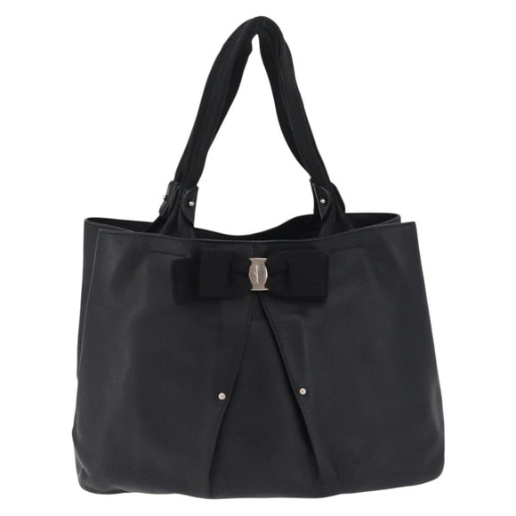 Salvatore Ferragamo Vala Tote Bag Leather 2 Set Black Navy Auth 206780