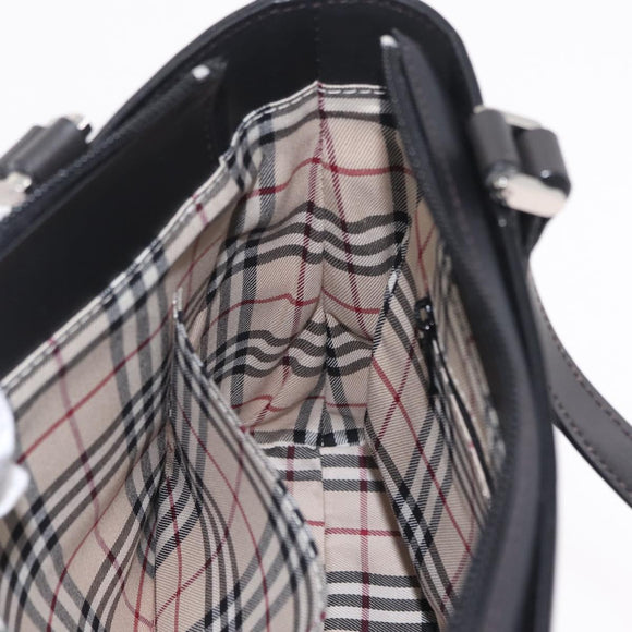 BURBERRY Hand Bag Leather Black Silver Auth 206782A