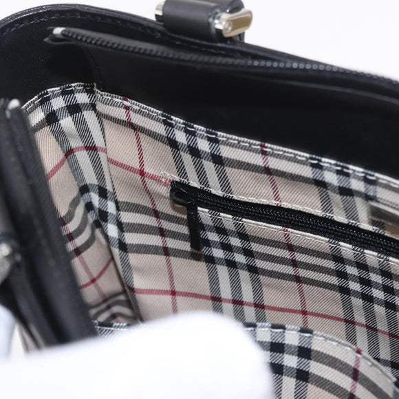 BURBERRY Hand Bag Leather Black Silver Auth 206782A
