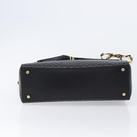 Bally Chain Shoulder Bag Leather Black Gold Auth 206785A