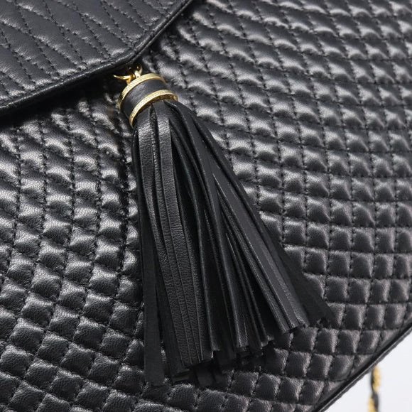 Bally Chain Shoulder Bag Leather Black Gold Auth 206785A