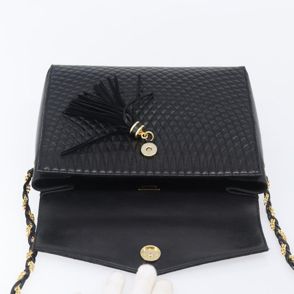 Bally Chain Shoulder Bag Leather Black Gold Auth 206785A