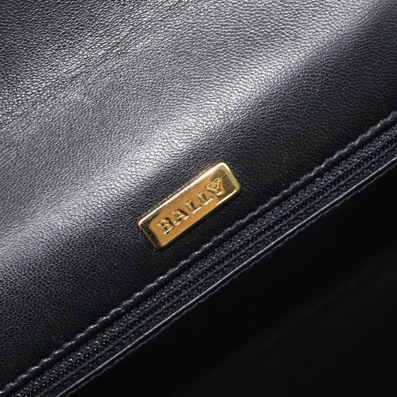 Bally Chain Shoulder Bag Leather Black Gold Auth 206785A